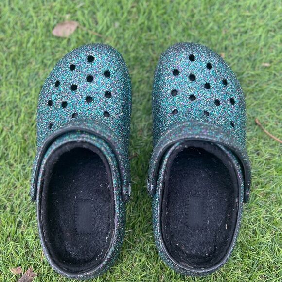 CROCS CLASSIC GLITTER LINED SHOE FUZZY Black Starry Skies Glitter size 6 - Picture 3 of 5